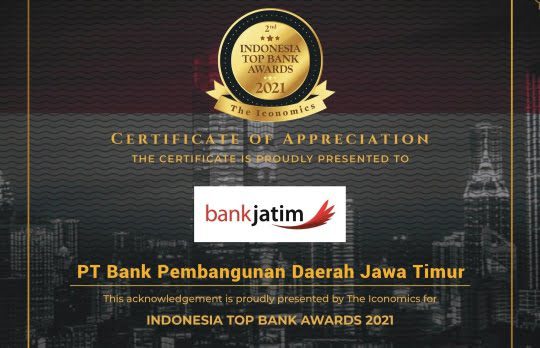 Bank Jatim Raih Prestasi Top Bank Award 2021 Versi The Iconomics 20 award bank jatim